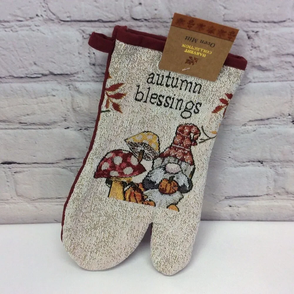 “Autumn Blessings” Gnomes 3 Piece Kitchen Set Dish Towel-Oven Mitt-Pot Holder